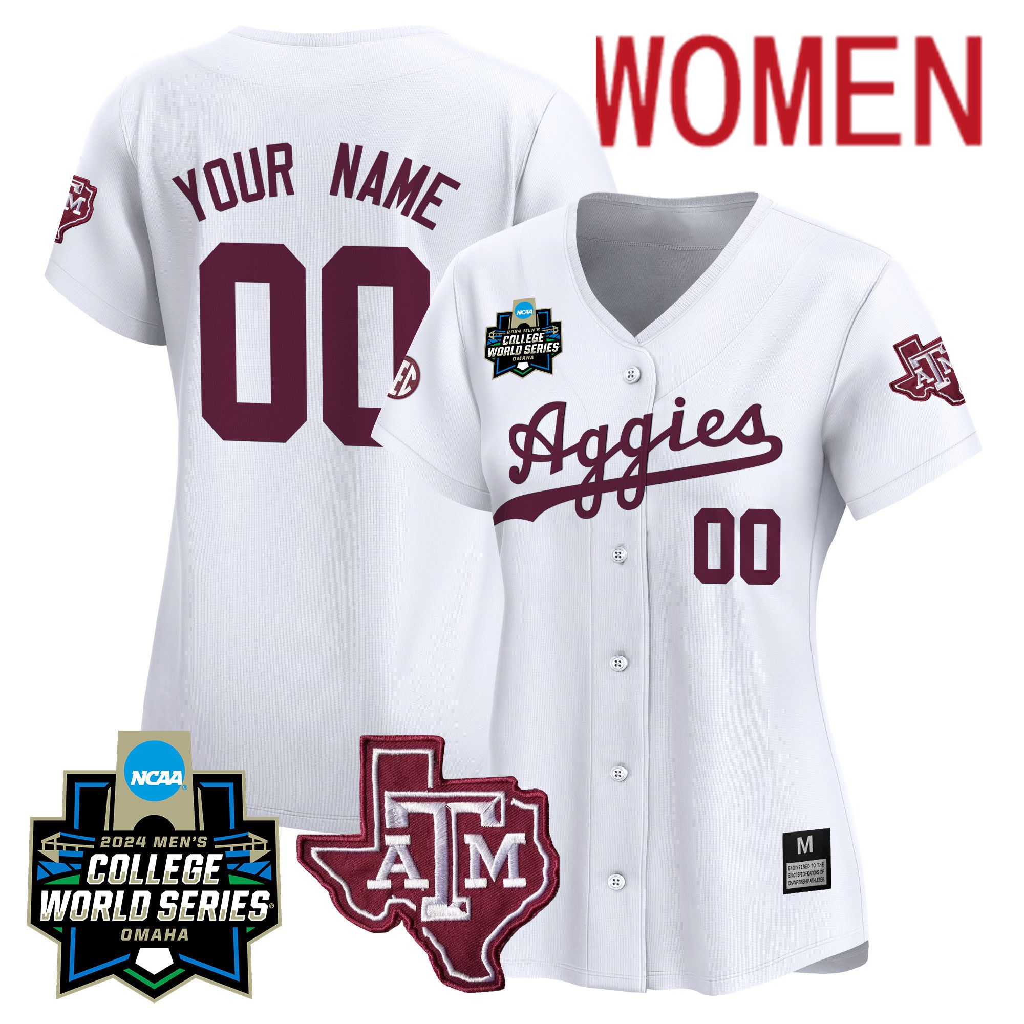 Women Texas A&M Aggies White 2024 College World Series Vapor Premier Limited Custom NCAA Jersey->customized nfl jersey->Custom Jersey